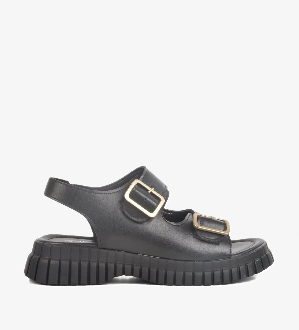 Aspor Siyah Kadın Düz Sandalet - Görsel 1