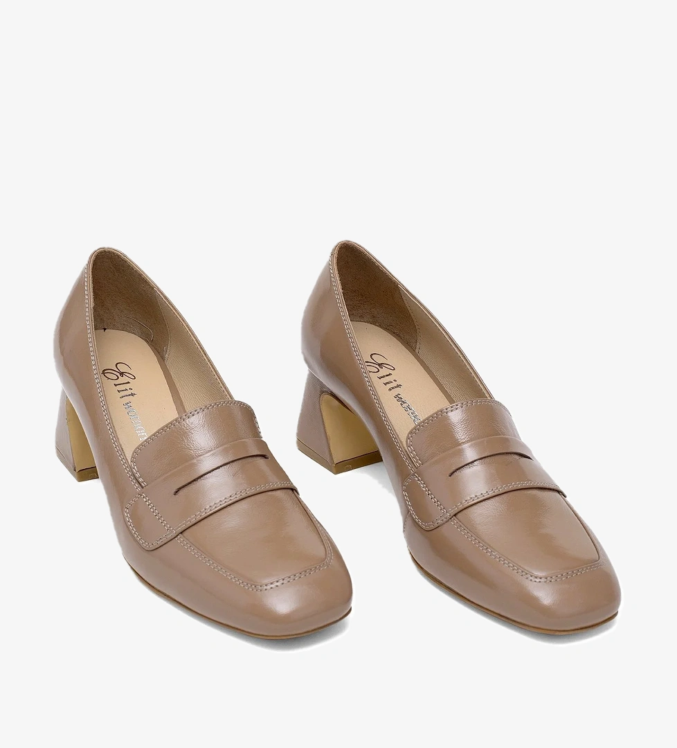 Elit Mireya Kadın Hakiki Rugan Deri Klasik Topuklu Ayakkabı Vizon - Görsel 1