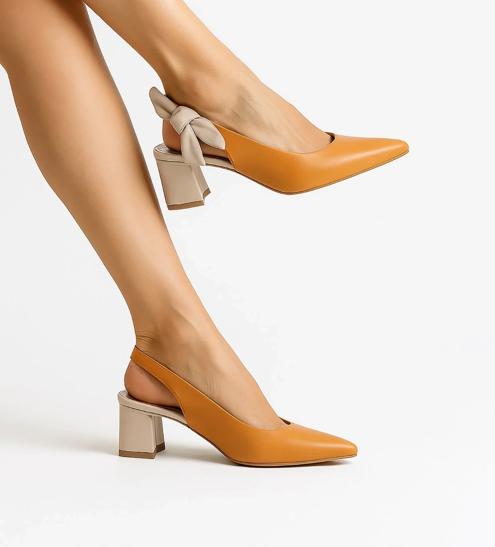 Elit Amina Kadın Hakiki Deri Klasik Topuklu Ayakkabı Turuncu