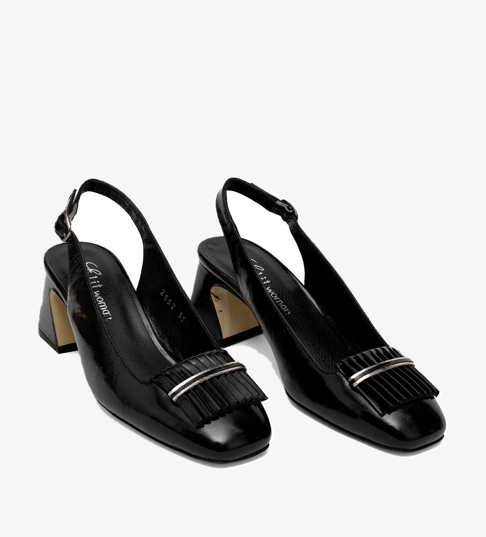 Ayakkabı Fuarı Elit Nivara Kadın Hakiki Deri Klasik Topuklu Ayakkabı Bej Siyah model görseli