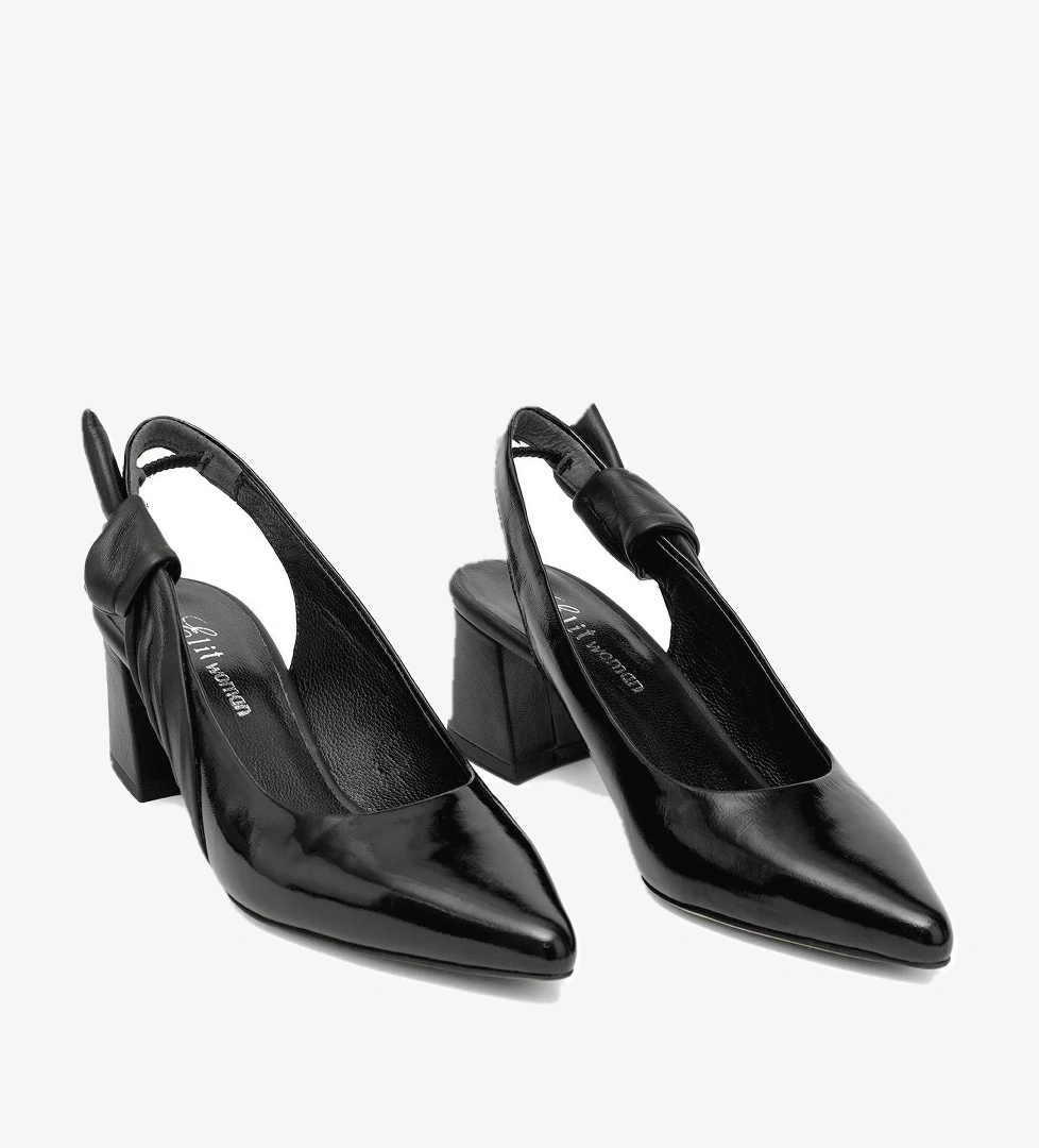 Elit Amina Kadın Hakiki Deri Klasik Topuklu Ayakkabı Siyah