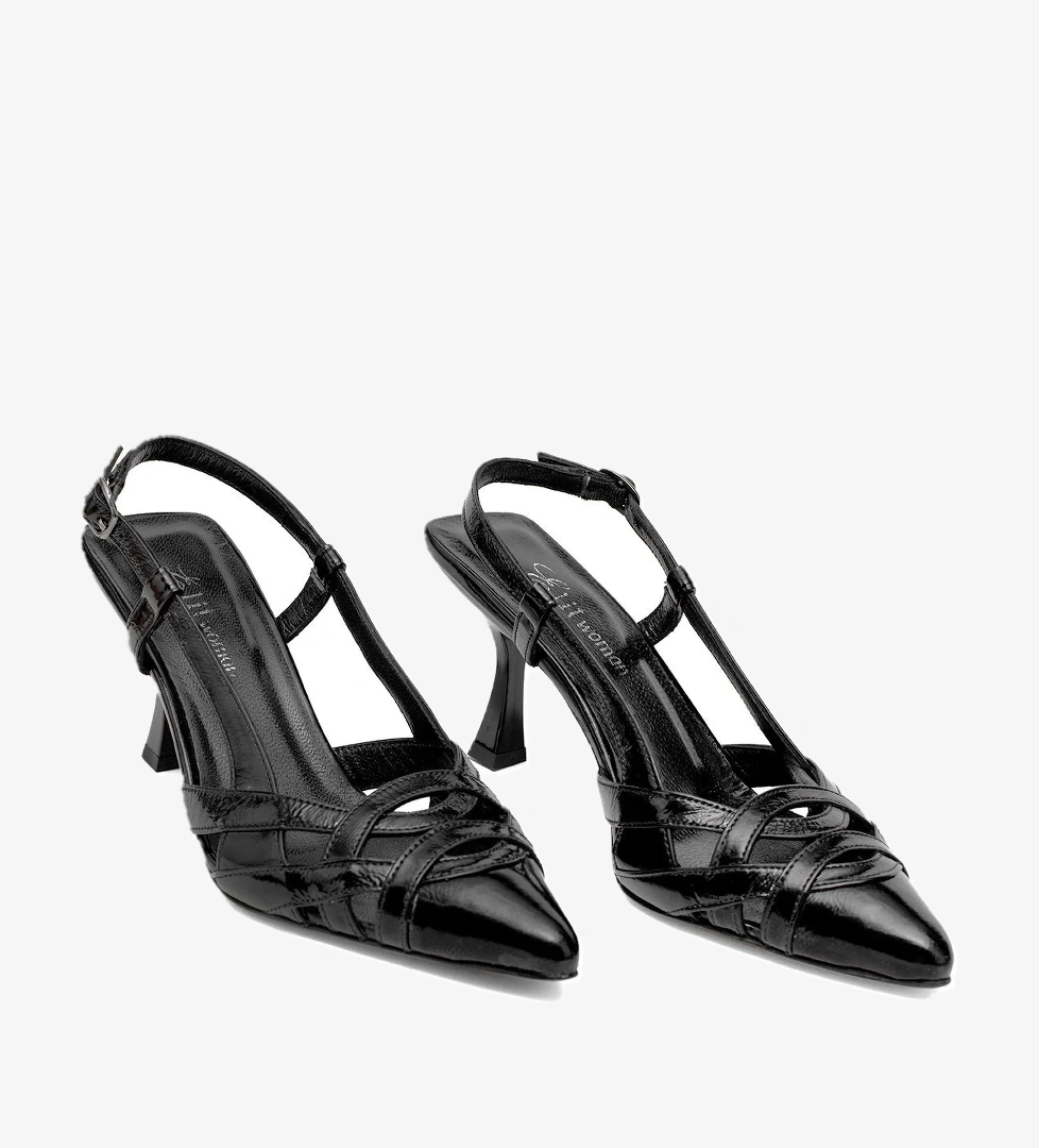 Elit Valeria Kadın Hakiki Rugan Deri Klasik Topuklu Ayakkabı Siyah - Görsel 1