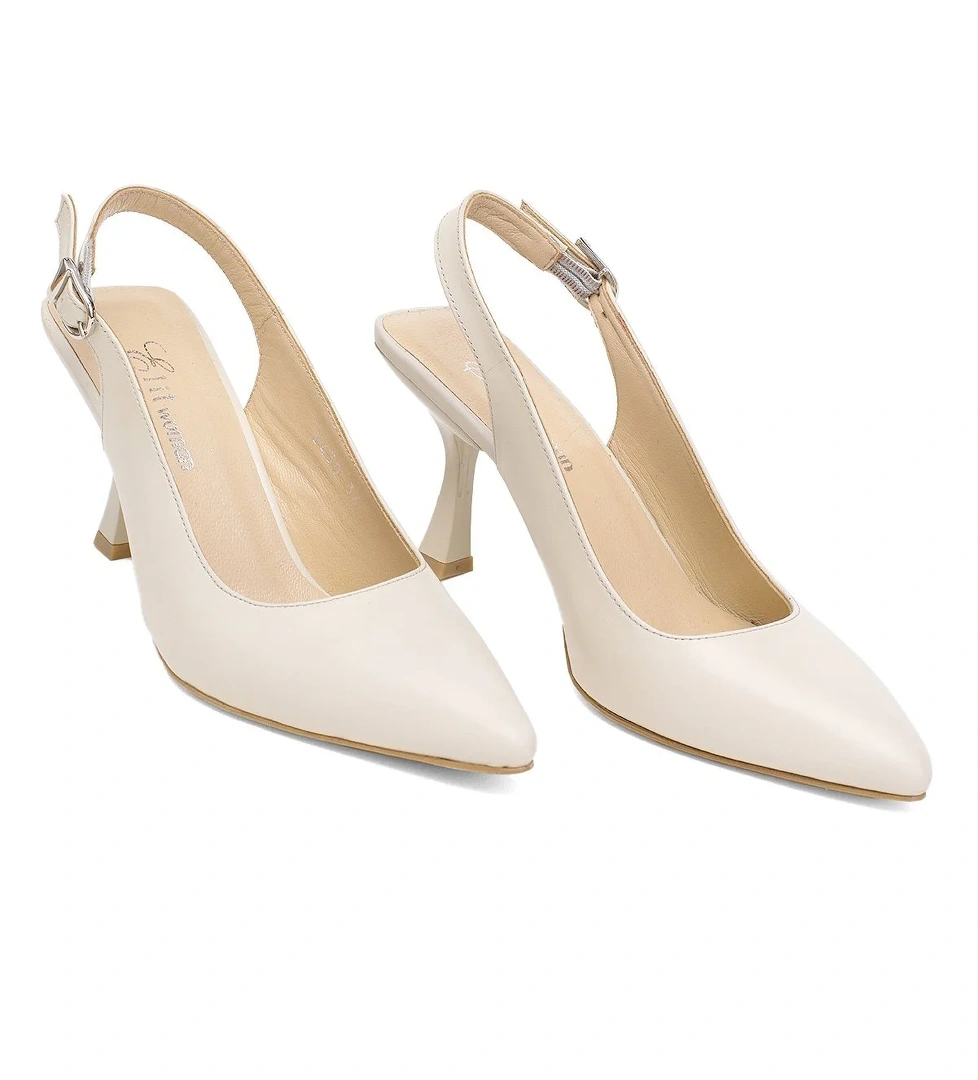 Elit Calissa Kadın Hakiki Deri Klasik Topuklu Ayakkabı Bej - Görsel 1