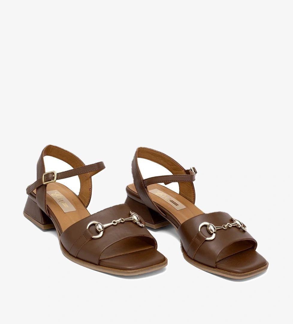 Ayakkabı Fuarı Elit Thalina Kadın Hakiki Deri Topuklu Sandalet Taba Bej model görseli