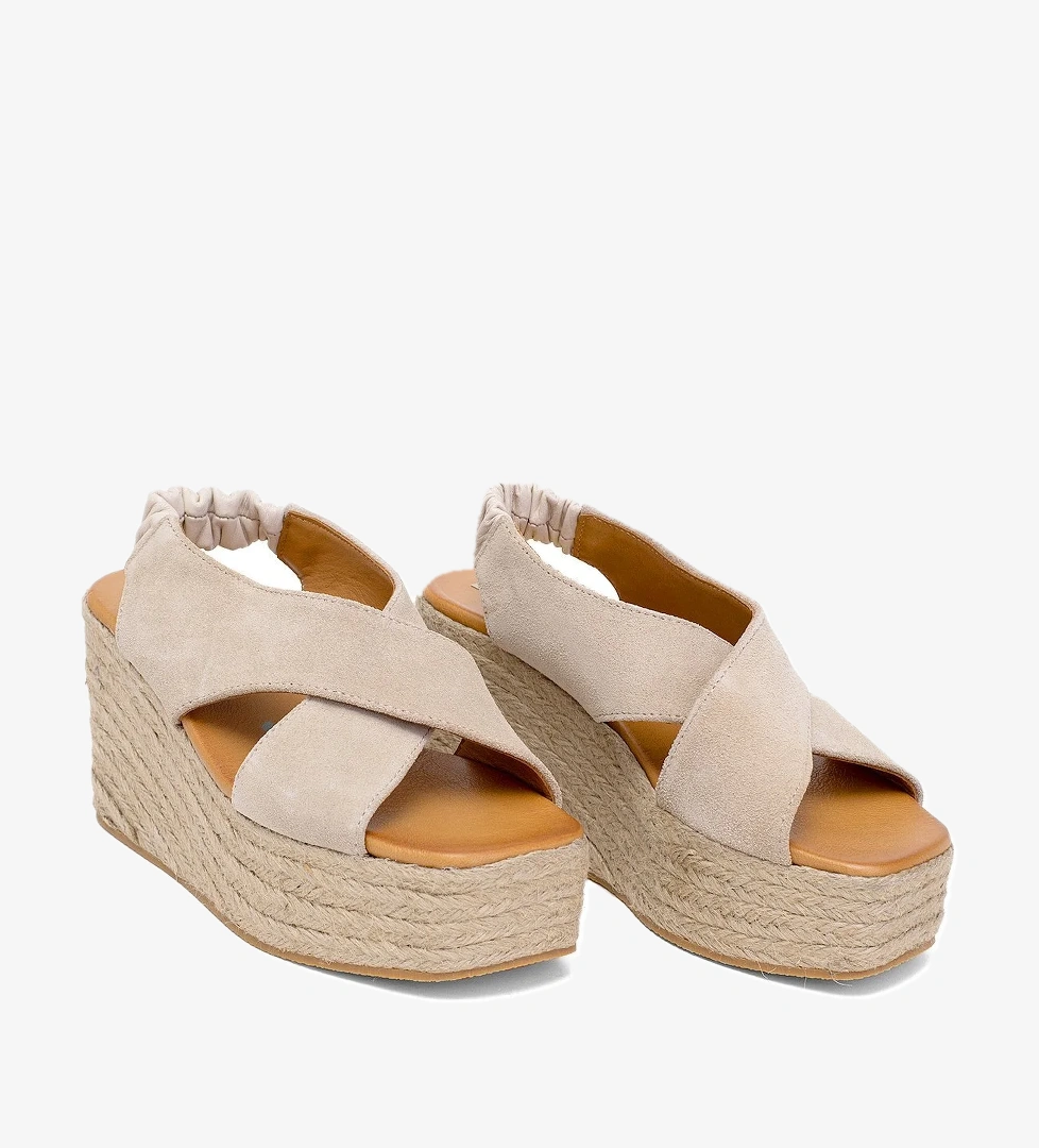 Elit Rosabelle Kadın Hakiki Süet Deri Dolgu Topuk Sandalet Bej