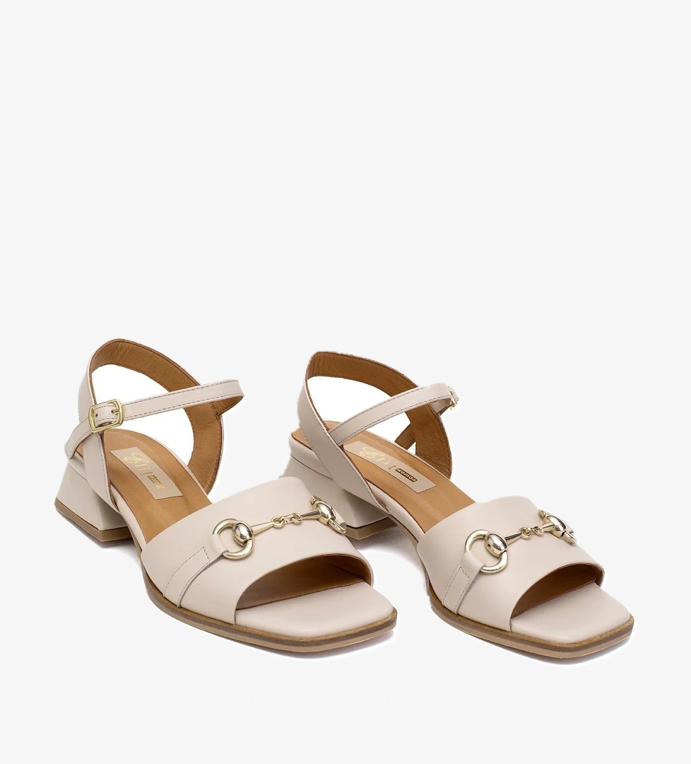 Elit Thalina Kadın Hakiki Deri Topuklu Sandalet Bej