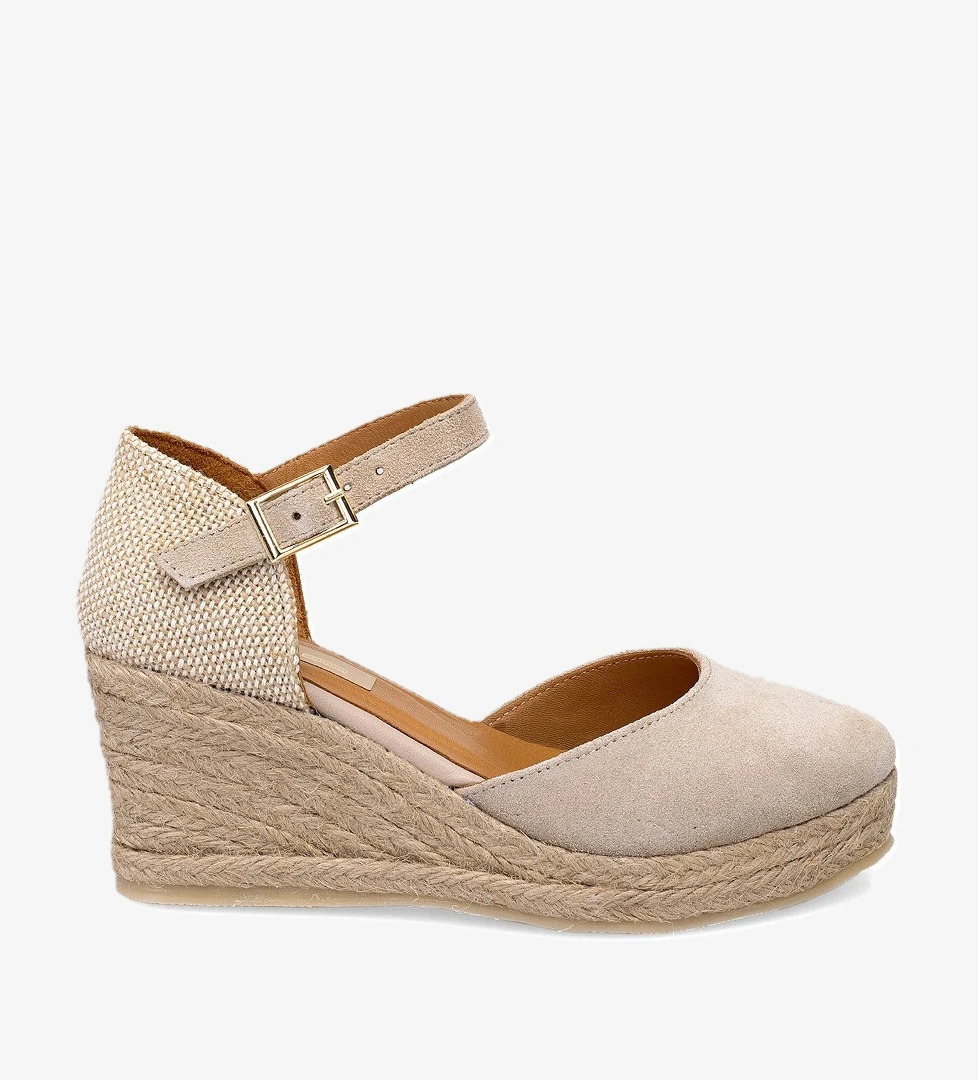 Elit Anastelle Kadın Hakiki Süet Deri Dolgu Topuk Sandalet Bej