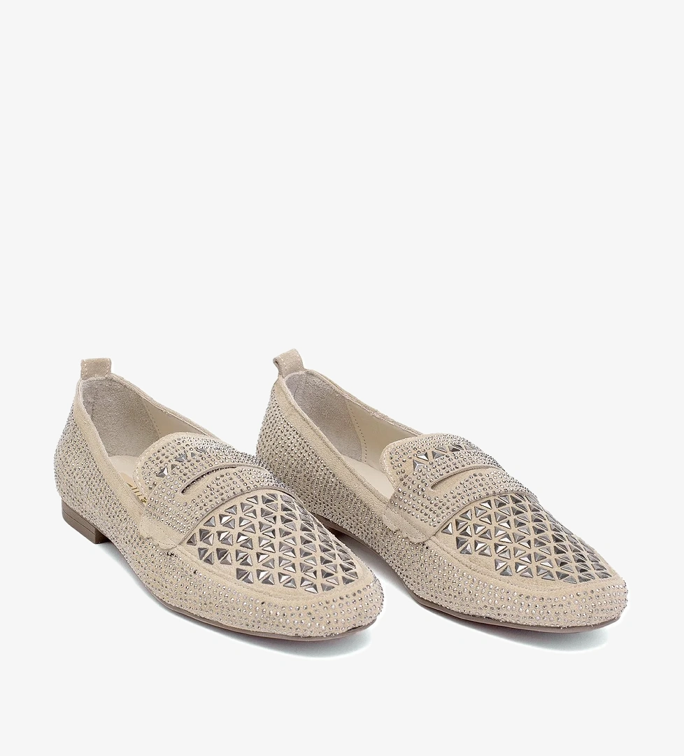 Elit Liora Kadın Hakiki Deri Troklu Babet Bej