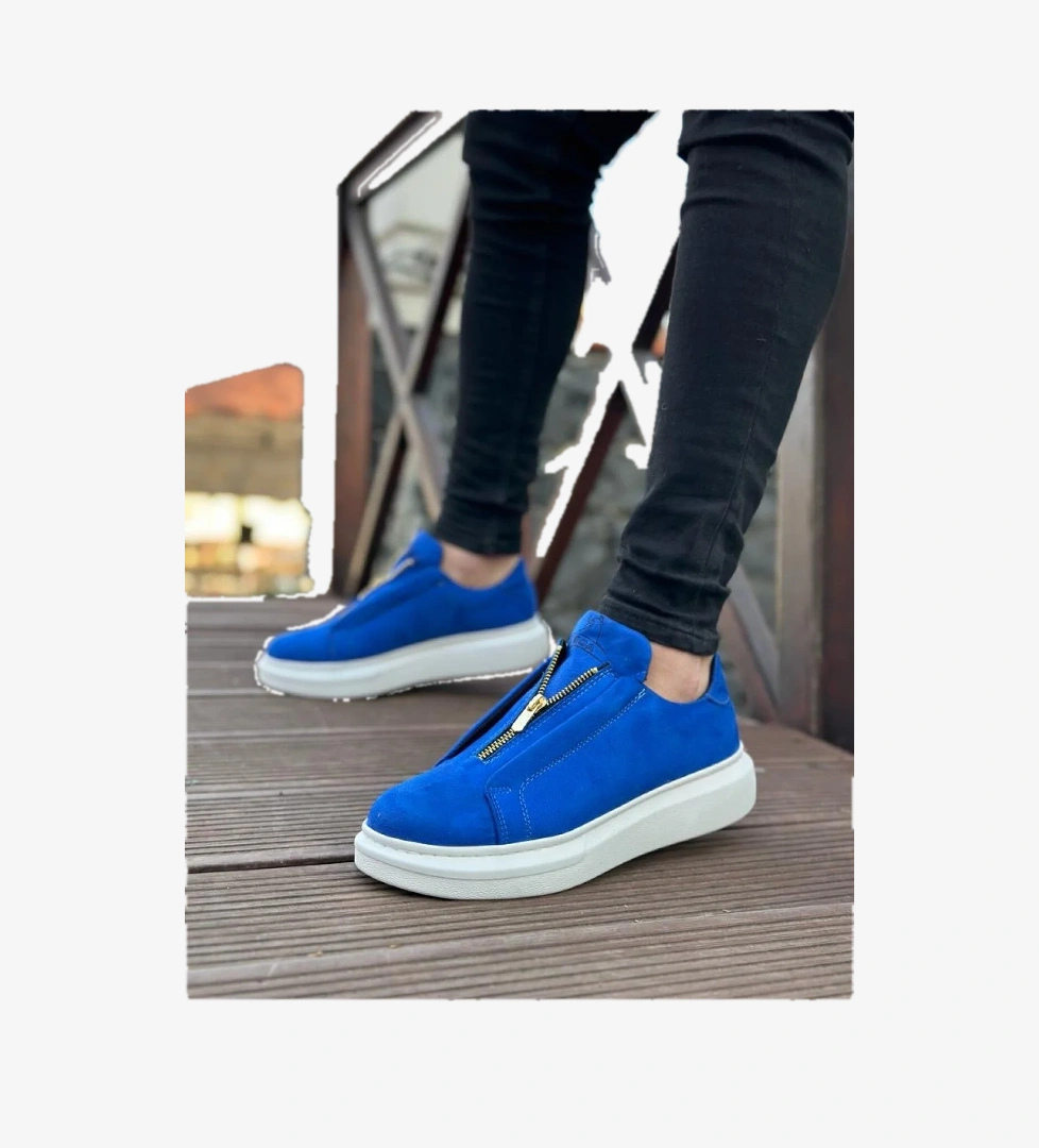 Pabucmarketi Fermuarlı Erkek Ayakkabı MAVİ SÜET (BEYAZ TABAN) model görseli