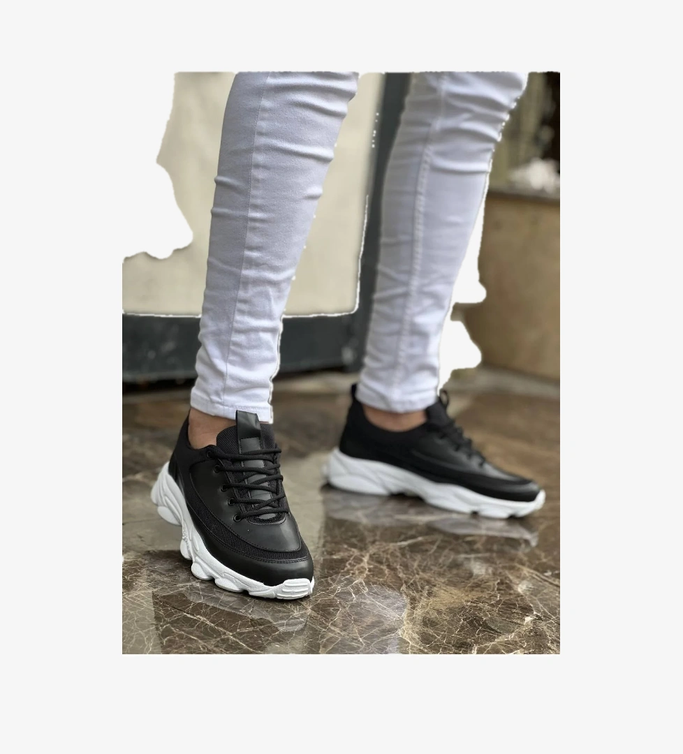 Pabucmarketi Bağcıklı Erkek Günlük Ayakkabı SİYAH (BEYAZ TABAN) model görseli