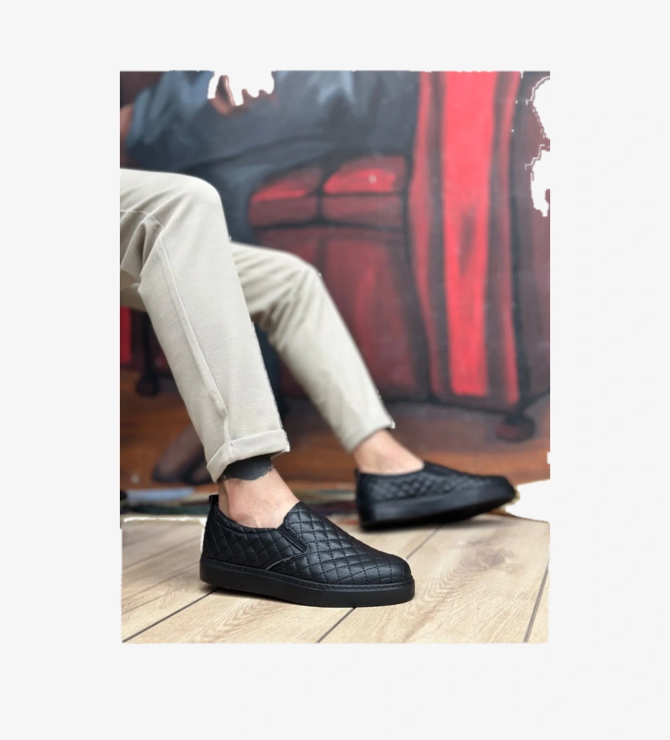 Bağcıksız Kapitone Erkek Günlük Ayakkabı SİYAH (SİYAH TABAN) - Görsel 1