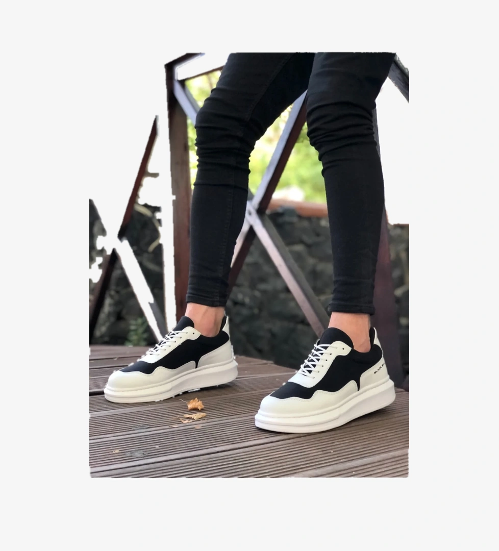 Pabucmarketi Bağcıklı Erkek Ayakkabı BEYAZ SİYAH (BEYAZ TABAN) model görseli