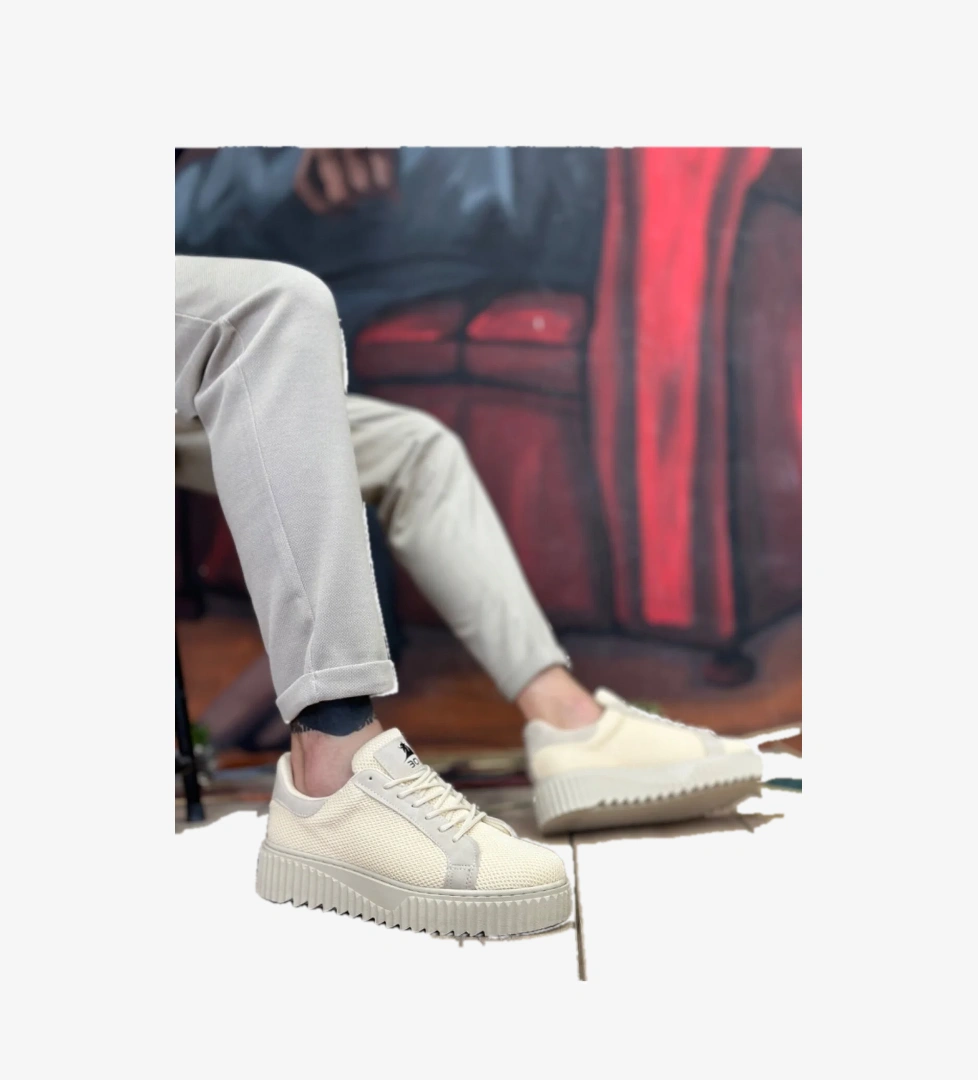 Bağcıklı Triko Erkek Ayakkabı KREM (KREM TABAN) - Görsel 1