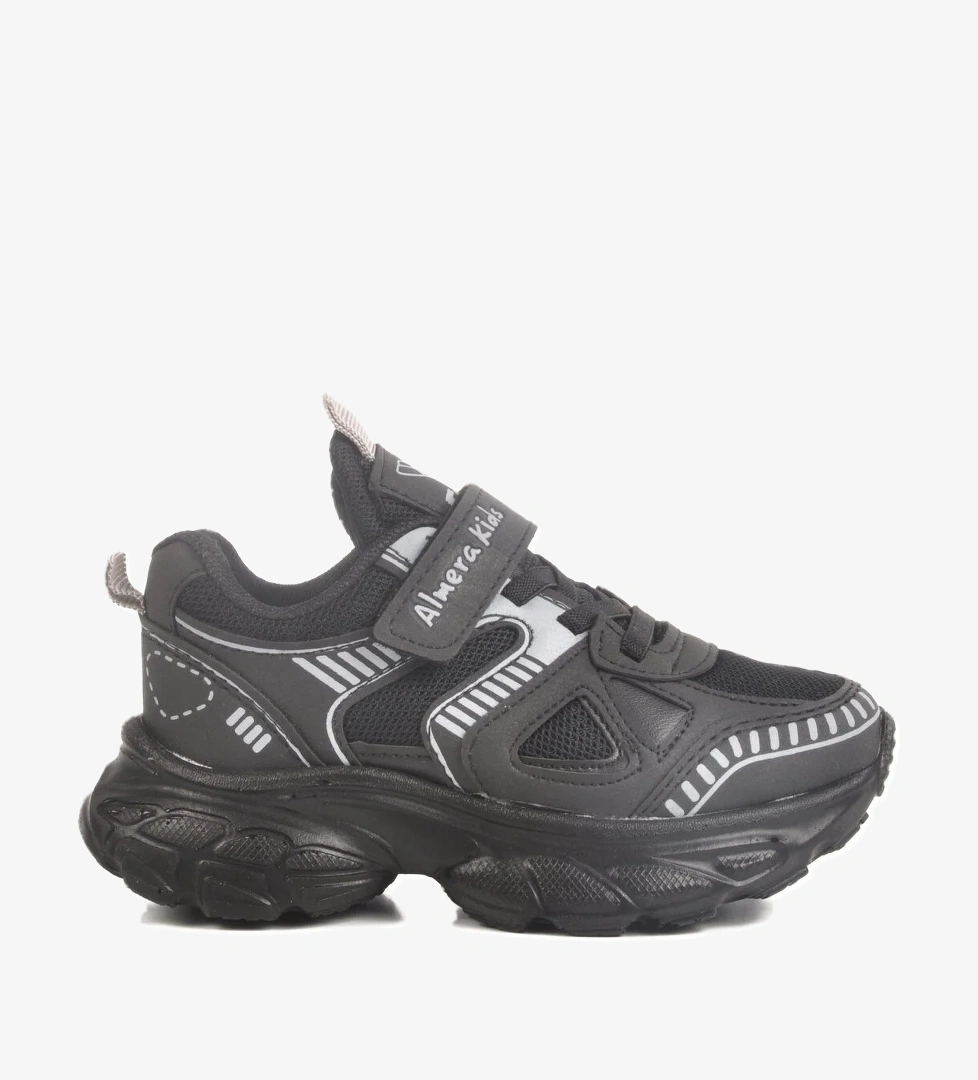 Aspor Siyah Cırtlı Fileli Unisex Çocuk Spor Ayakkabı