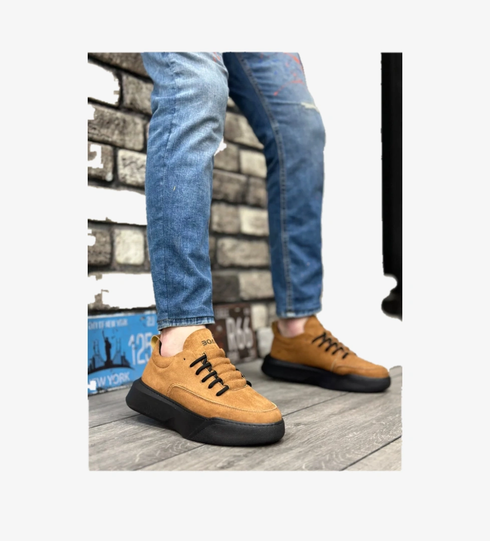 Pabucmarketi Bağcıklı Erkek Spor Ayakkabı TABA SÜET (SİYAH TABAN) model görseli