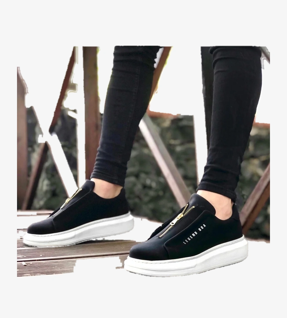 Pabucmarketi Fermuarlı Erkek Ayakkabı SİYAH (BEYAZ TABAN) model görseli