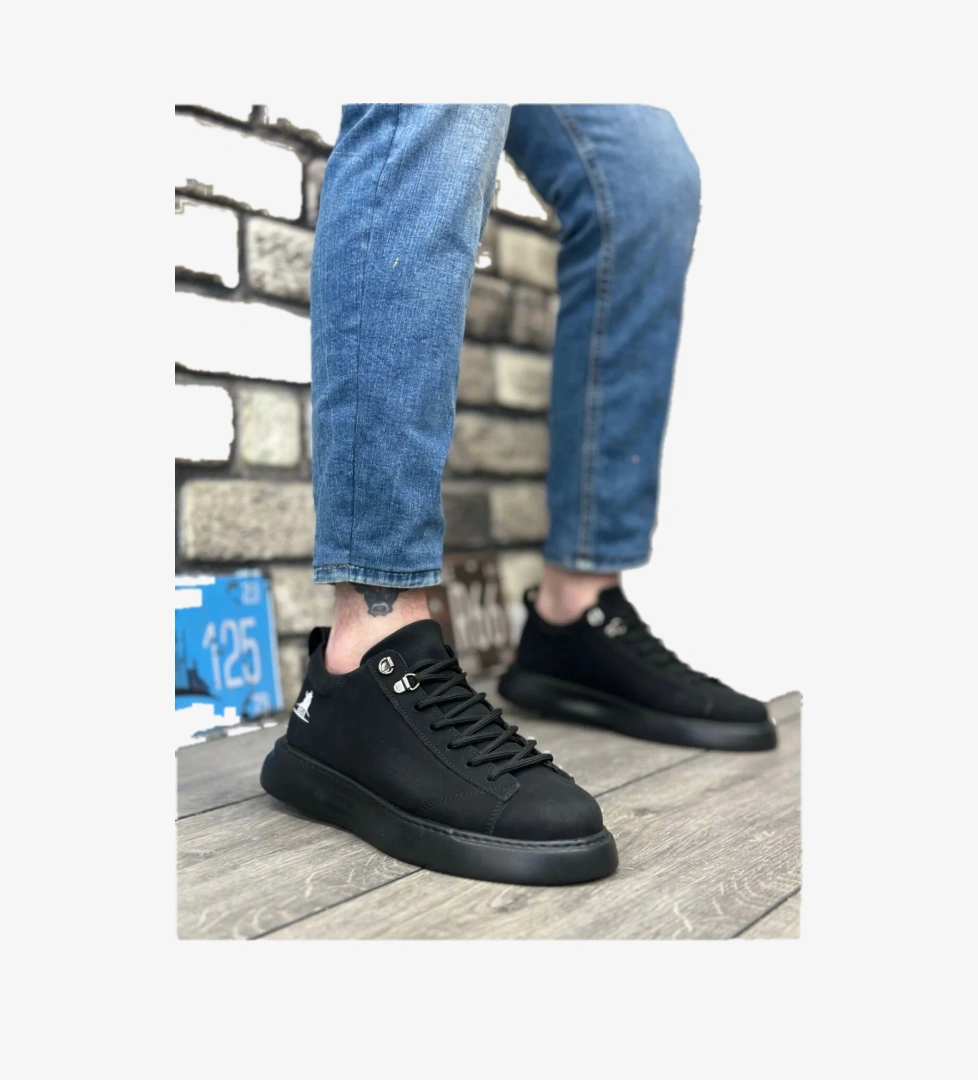 Pabucmarketi Bağcıklı Erkek Spor Ayakkabı SİYAH (SİYAH TABAN) model görseli