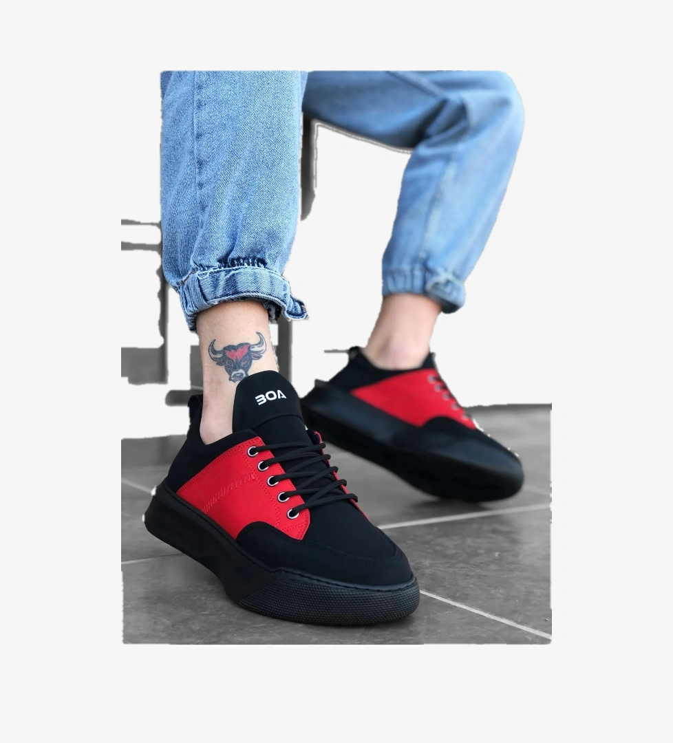 Pabucmarketi Bağcıklı Erkek Spor Ayakkabı SİYAH KIRMIZI (SİYAH TABAN) model görseli