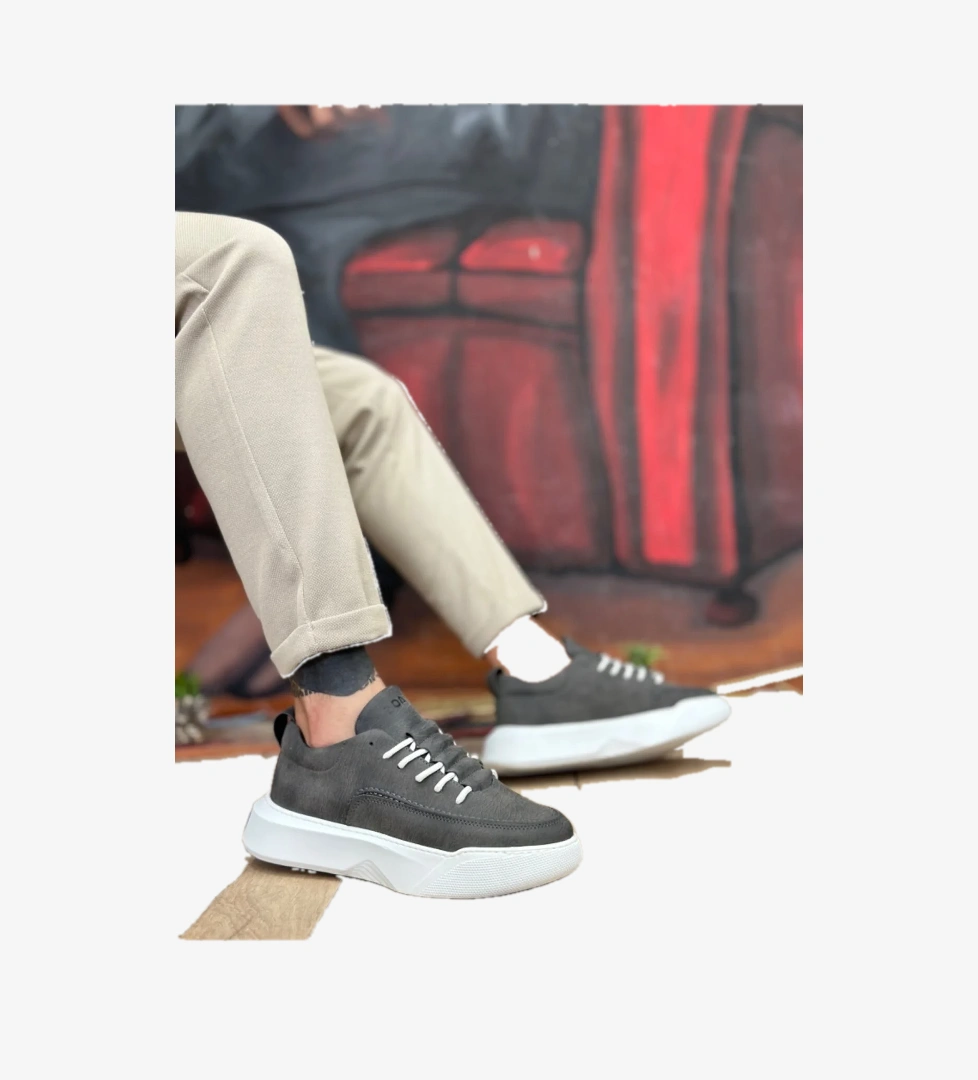 Pabucmarketi Bağcıklı Erkek Spor Ayakkabı ANTRASİT (BEYAZ TABAN) model görseli