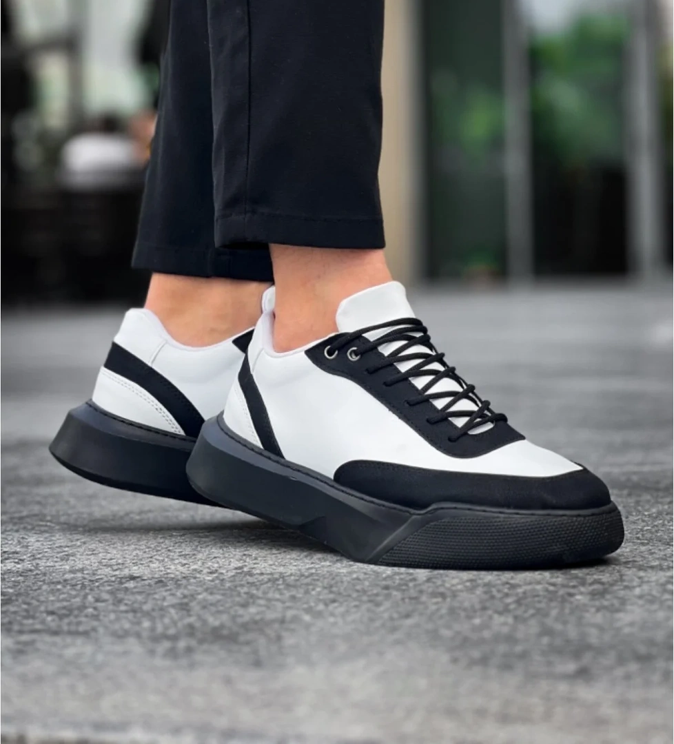 Bağcıklı Erkek Spor Ayakkabı BEYAZ SİYAH (SİYAH TABAN) - Görsel 1