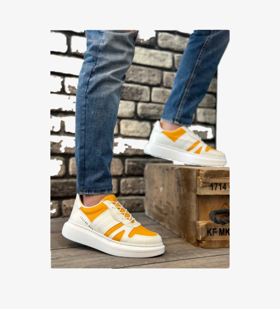 Pabucmarketi Bağcıklı Yanı Desenli Erkek Spor Ayakkabı BEYAZ HARDAL (BEYAZ TABAN) model görseli