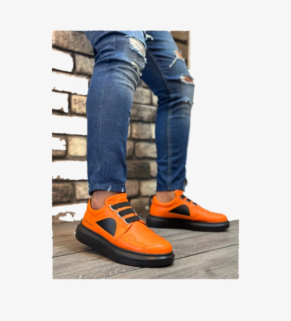 Bağcıksız Lastikli Casual Erkek Ayakkabı TURUNCU SİYAH (SİYAH TABAN) - Görsel 1