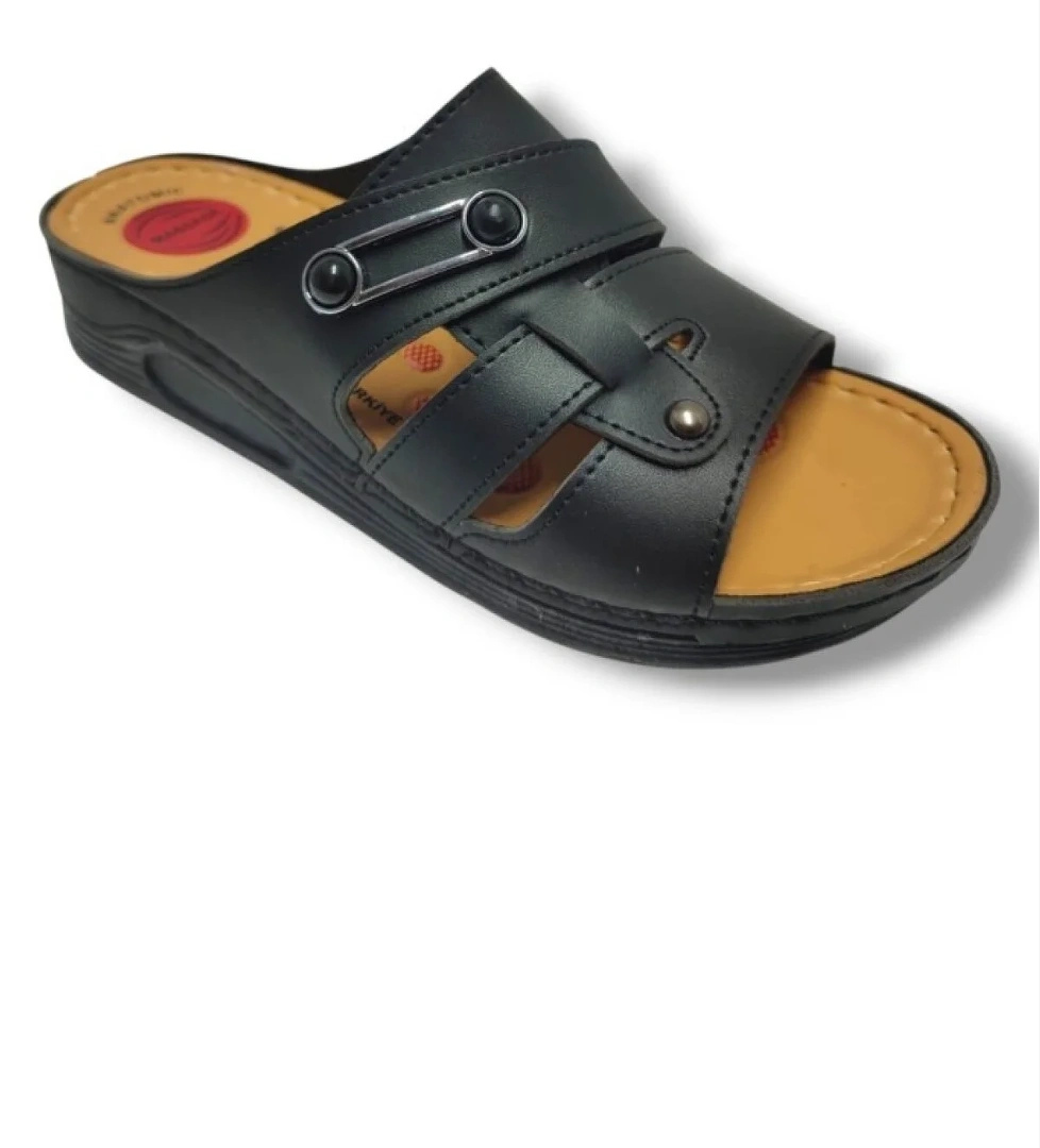 630-25 Deri Anatomik İnci Tokalı Kadın Terlik - Görsel 1