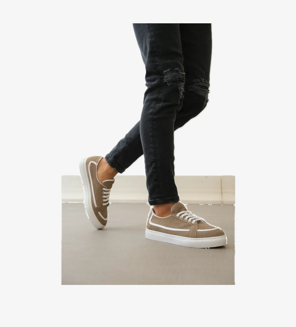 Pabucmarketi Bağcıklı Erkek Spor Ayakkabı VİZON (BEYAZ TABAN) model görseli