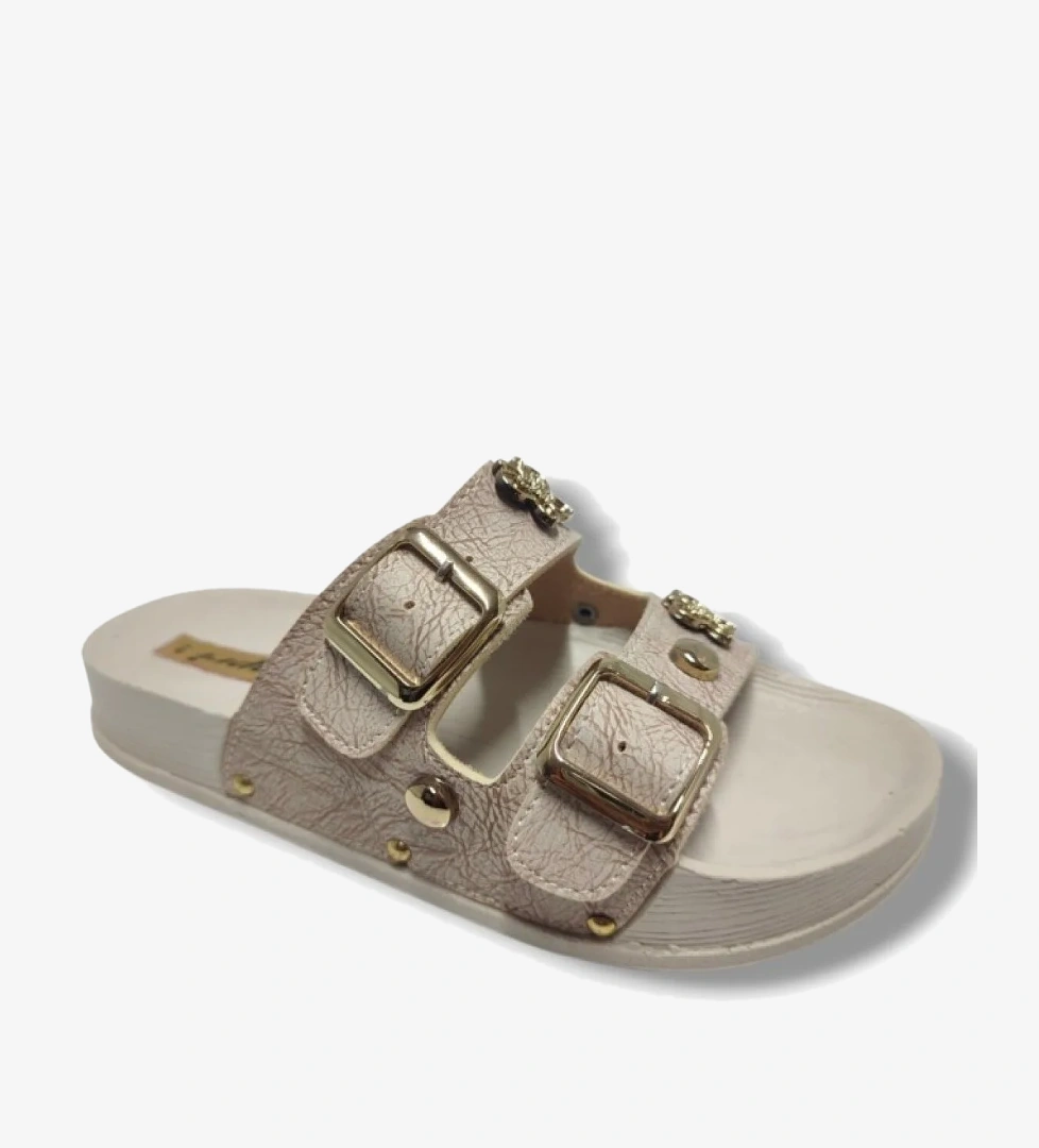 9001-25 Deri Çift Bant Tokalı Kadın Terlik