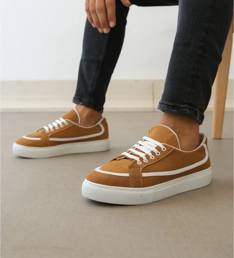 Pabucmarketi Bağcıklı Erkek Spor Ayakkabı TABA (BEYAZ TABAN) model görseli