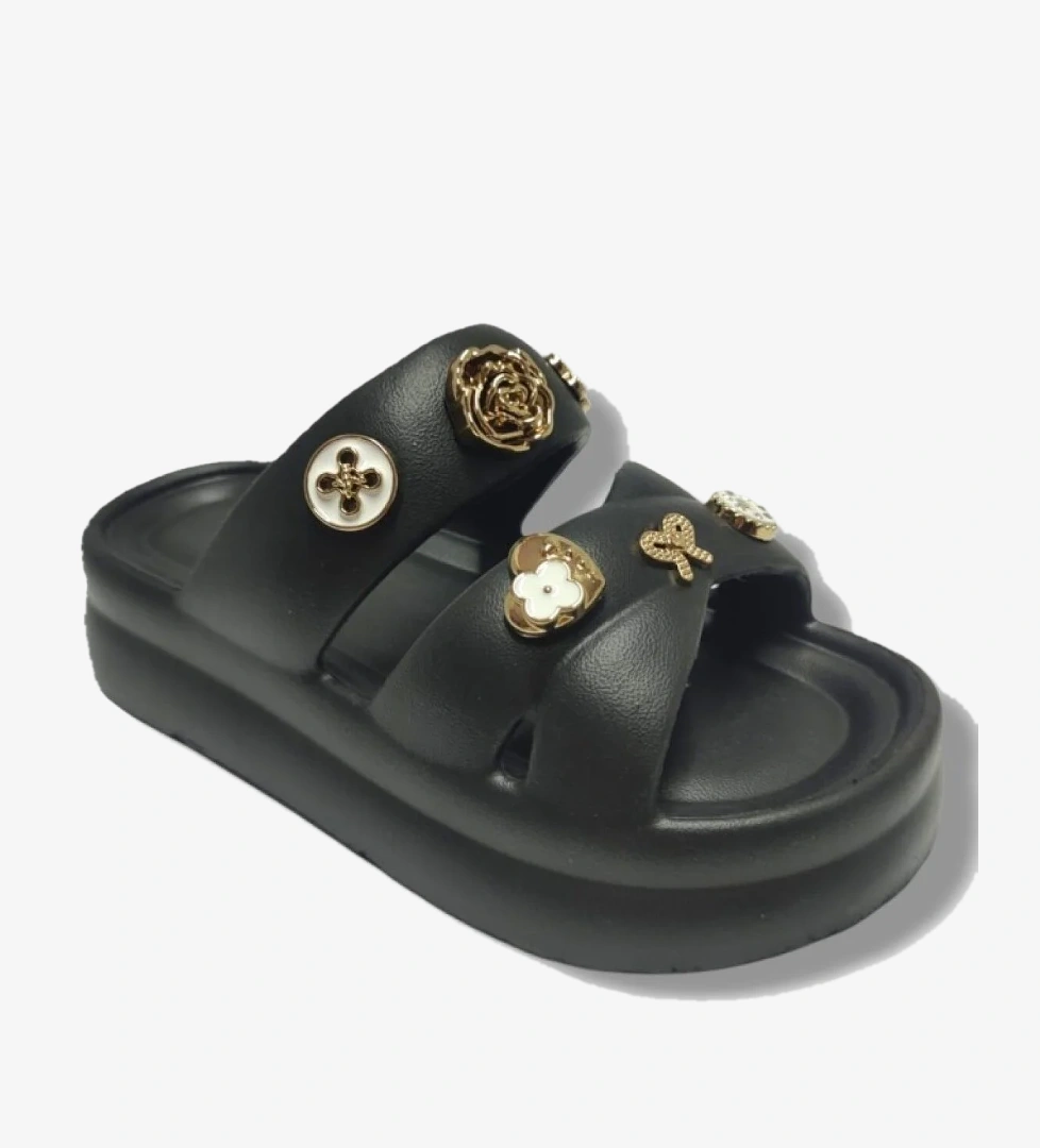 Twingo 510-25 Eva Taşlı Çift Bantlı Kalın Taban Kadın Terlik