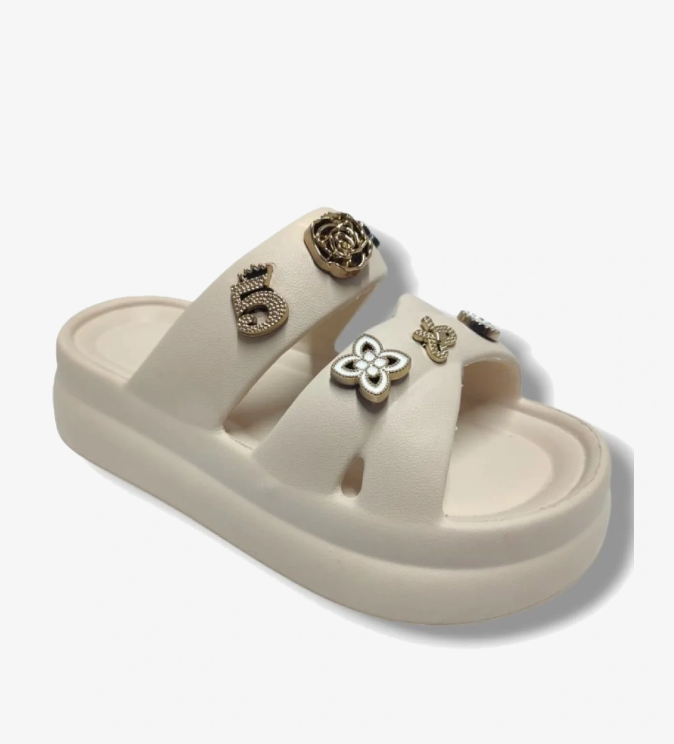 Twingo 510-25 Eva Taşlı Çift Bantlı Kalın Taban Kadın Terlik