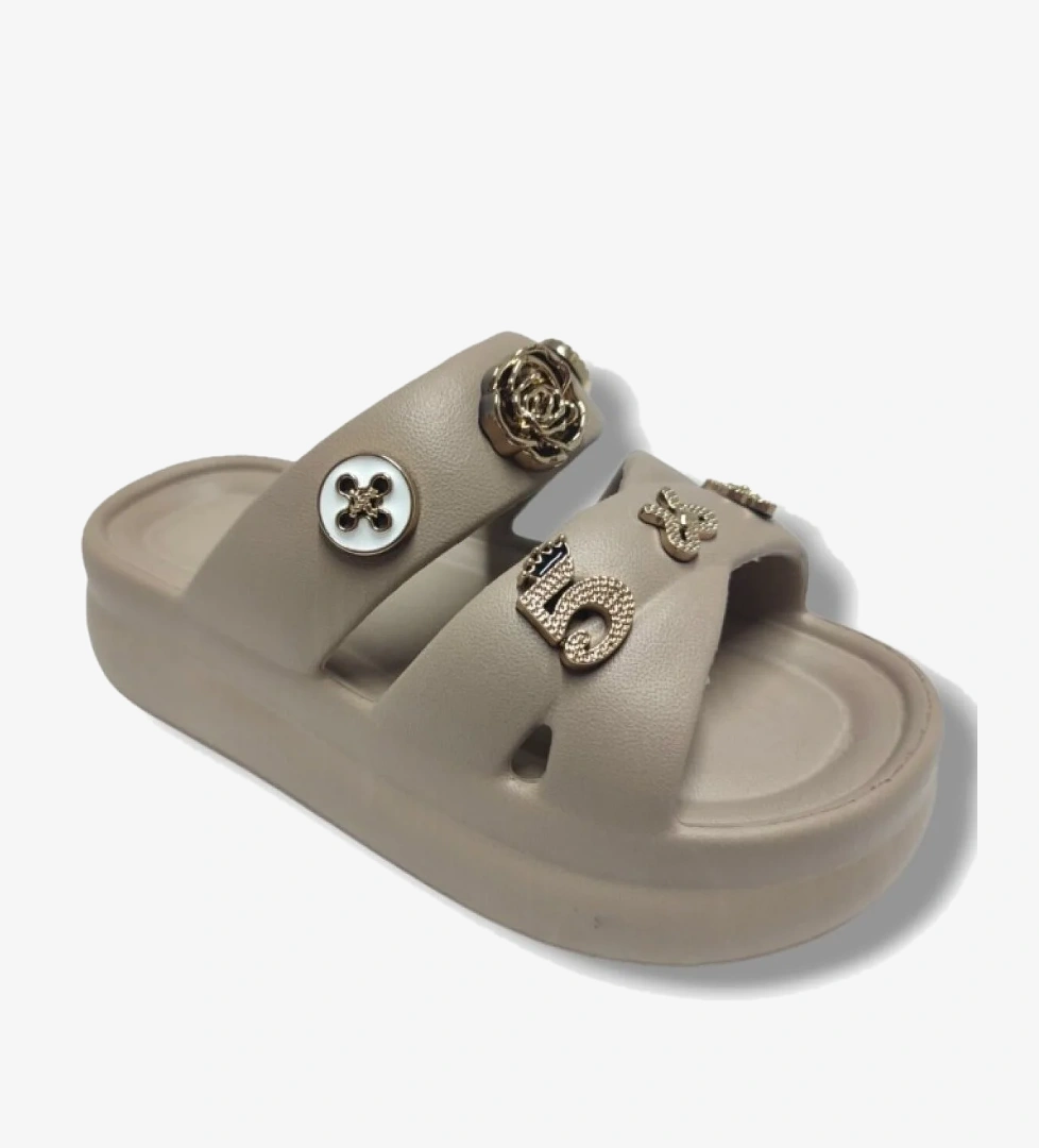 Twingo 510-25 Eva Taşlı Çift Bantlı Kalın Taban Kadın Terlik - Görsel 1