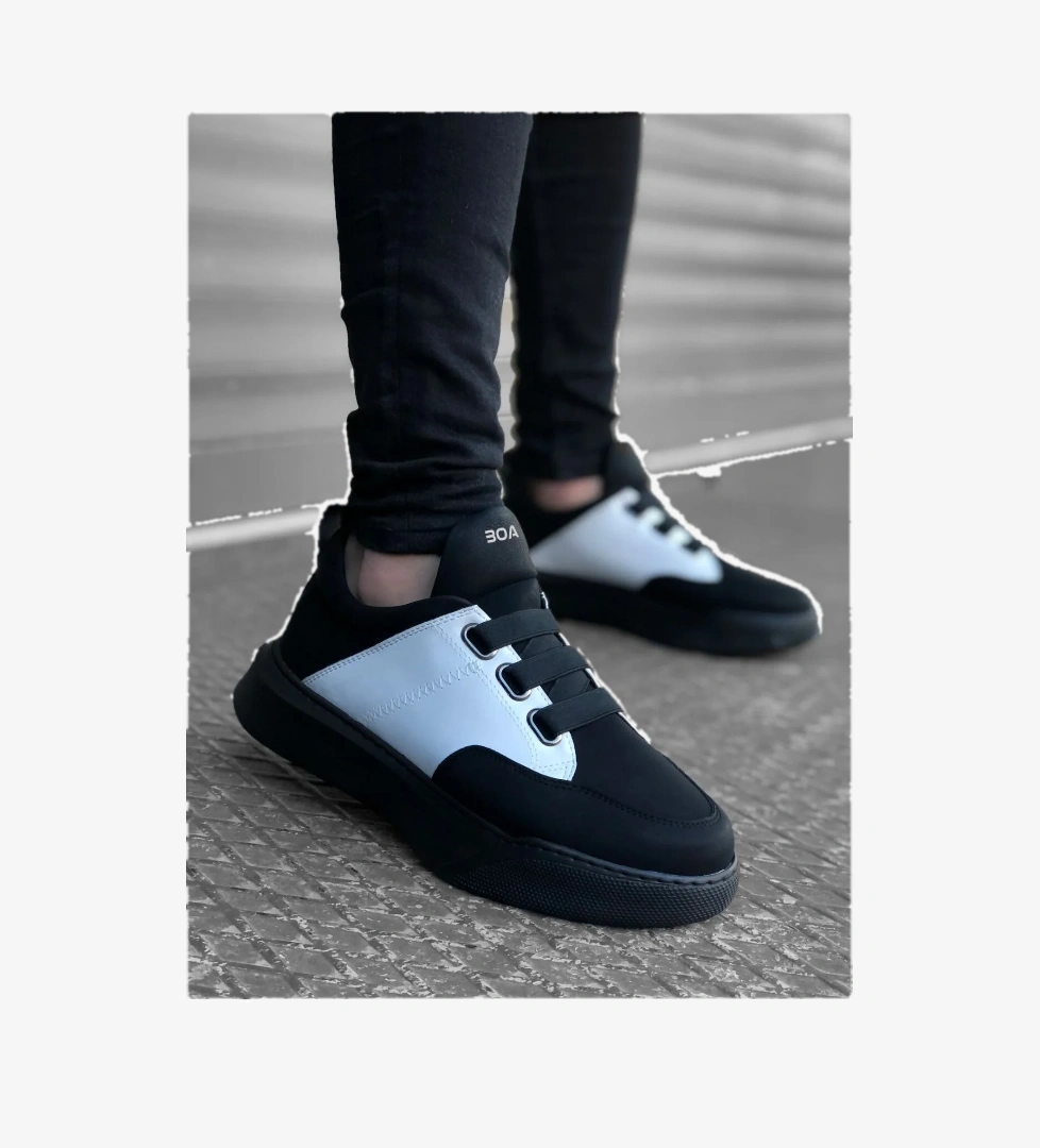 Pabucmarketi Bantlı Erkek Spor Ayakkabı SİYAH BEYAZ (SİYAH TABAN) model görseli