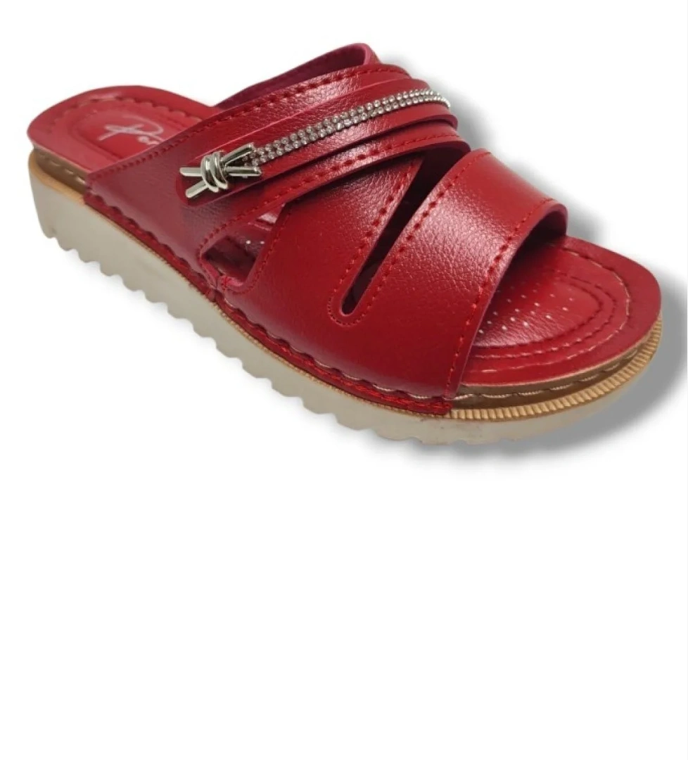 3001-25 Deri Anatomik Soft Çapraz Bant Şerit Taşlı Kadın Terlik - Görsel 1