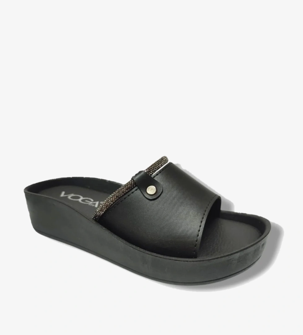 1400-177-25 Deri Anatomik Şerit Taşlı Kadın Terlik - Görsel 1