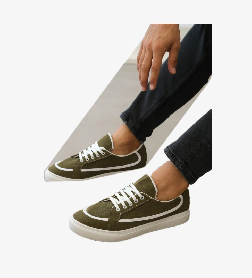 Pabucmarketi Bağcıklı Erkek Spor Ayakkabı YEŞİL (BEYAZ TABAN) model görseli