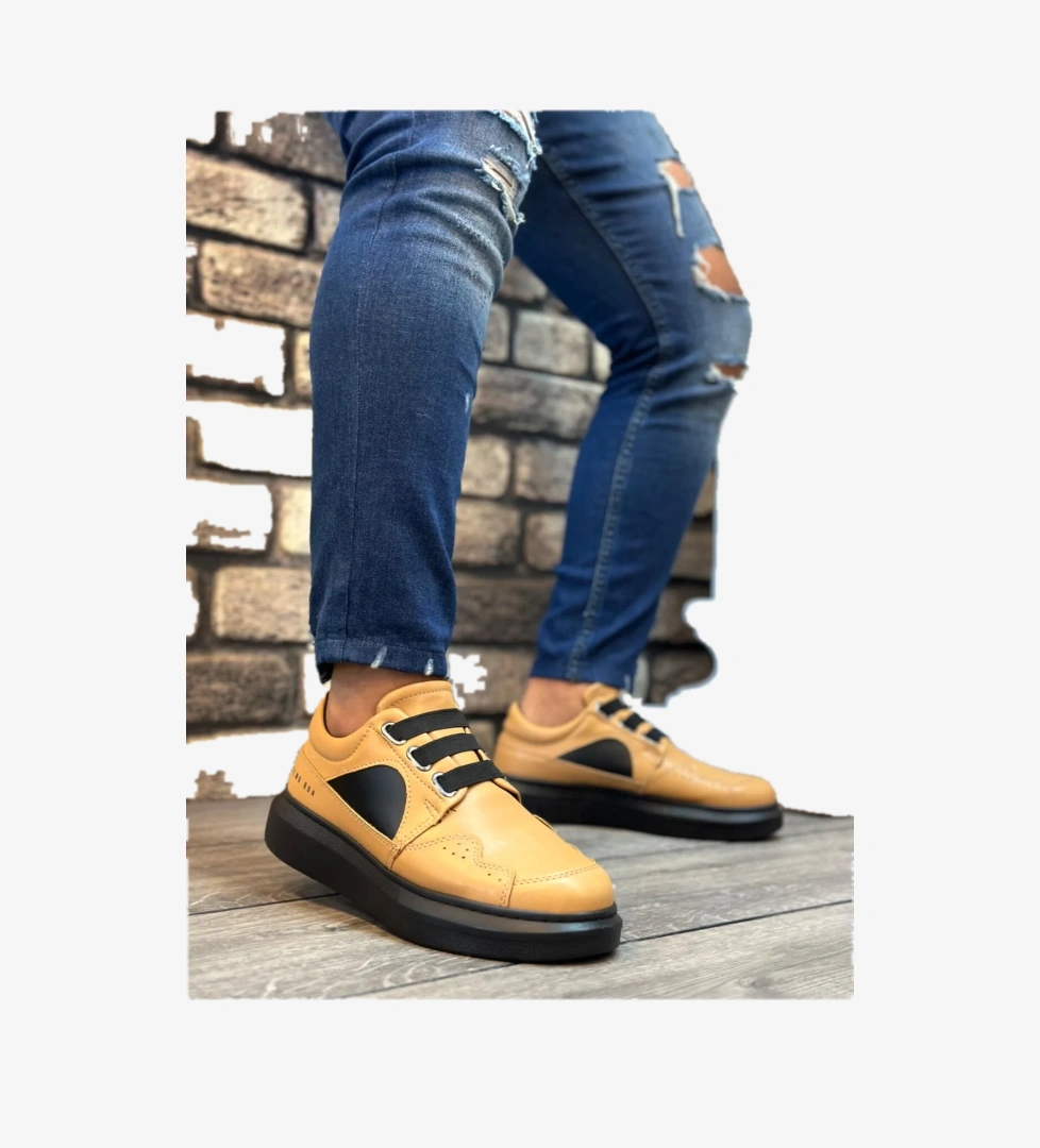 Pabucmarketi Bağcıksız Lastikli Casual Erkek Ayakkabı KARAMEL SİYAH (SİYAH TABAN) model görseli