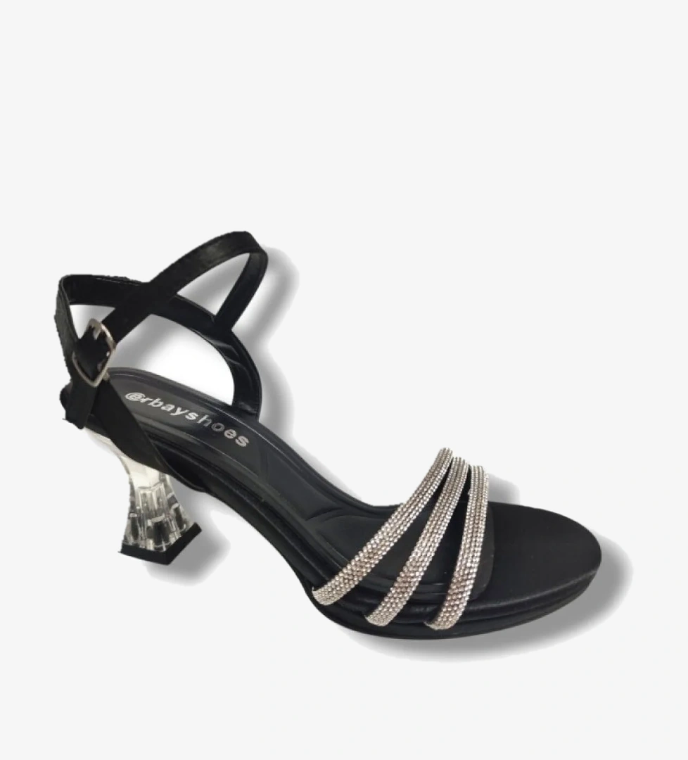 84-25 Deri Taşlı Şeffaf Topuk Anatomik Kadın Sandalet - Görsel 1