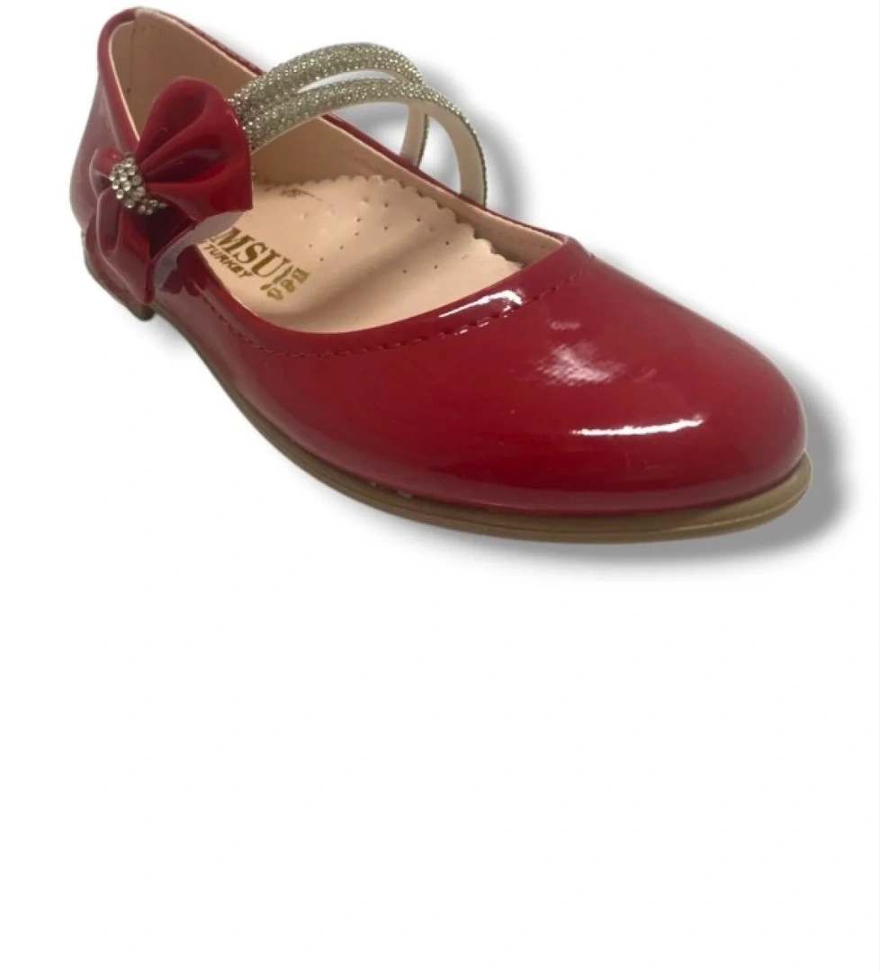 Rugan Deri Taşlı Çift Bantlı Kız Çocuk Babet 31-36