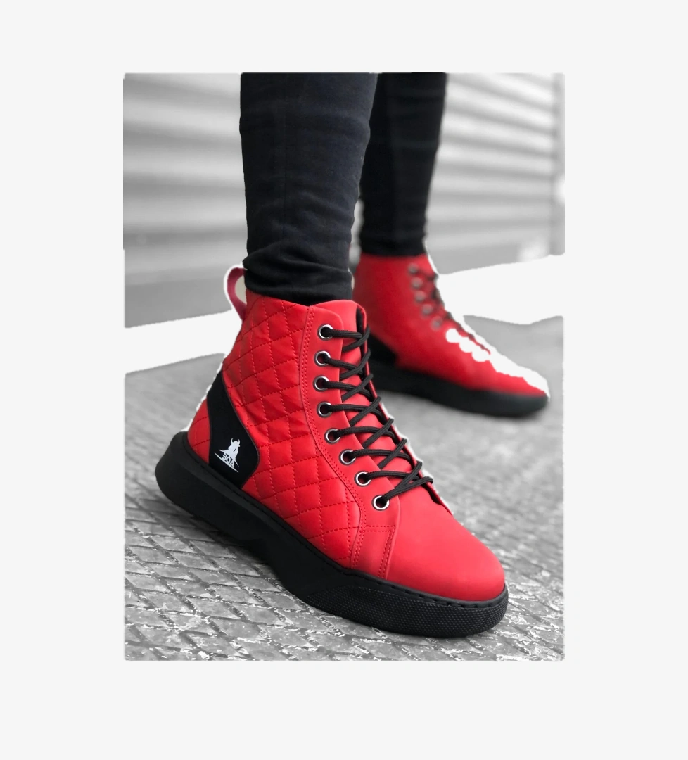 Pabucmarketi Bağcıklı Kapitone Erkek Spor Bot KIRMIZI (SİYAH TABAN) model görseli