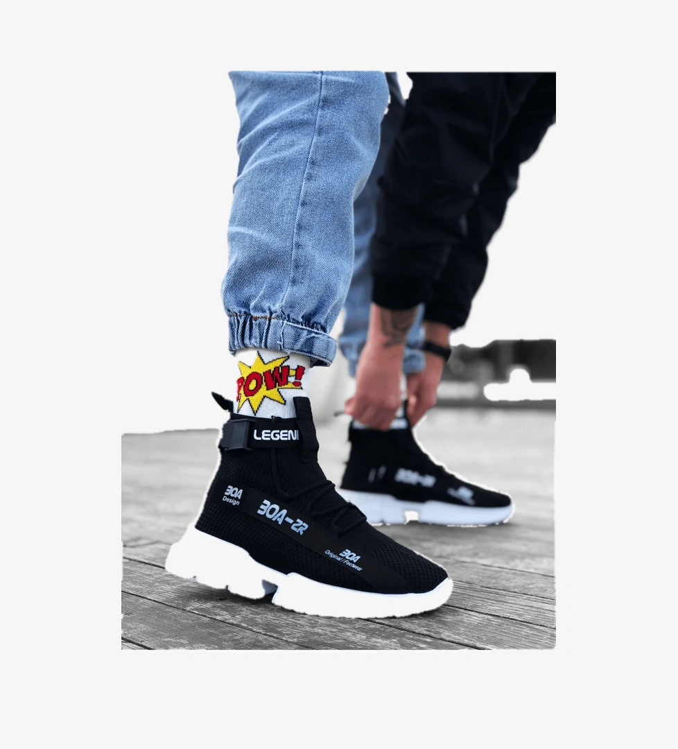 Pabucmarketi Tarz Spor Bot SİYAH (BEYAZ TABAN) model görseli