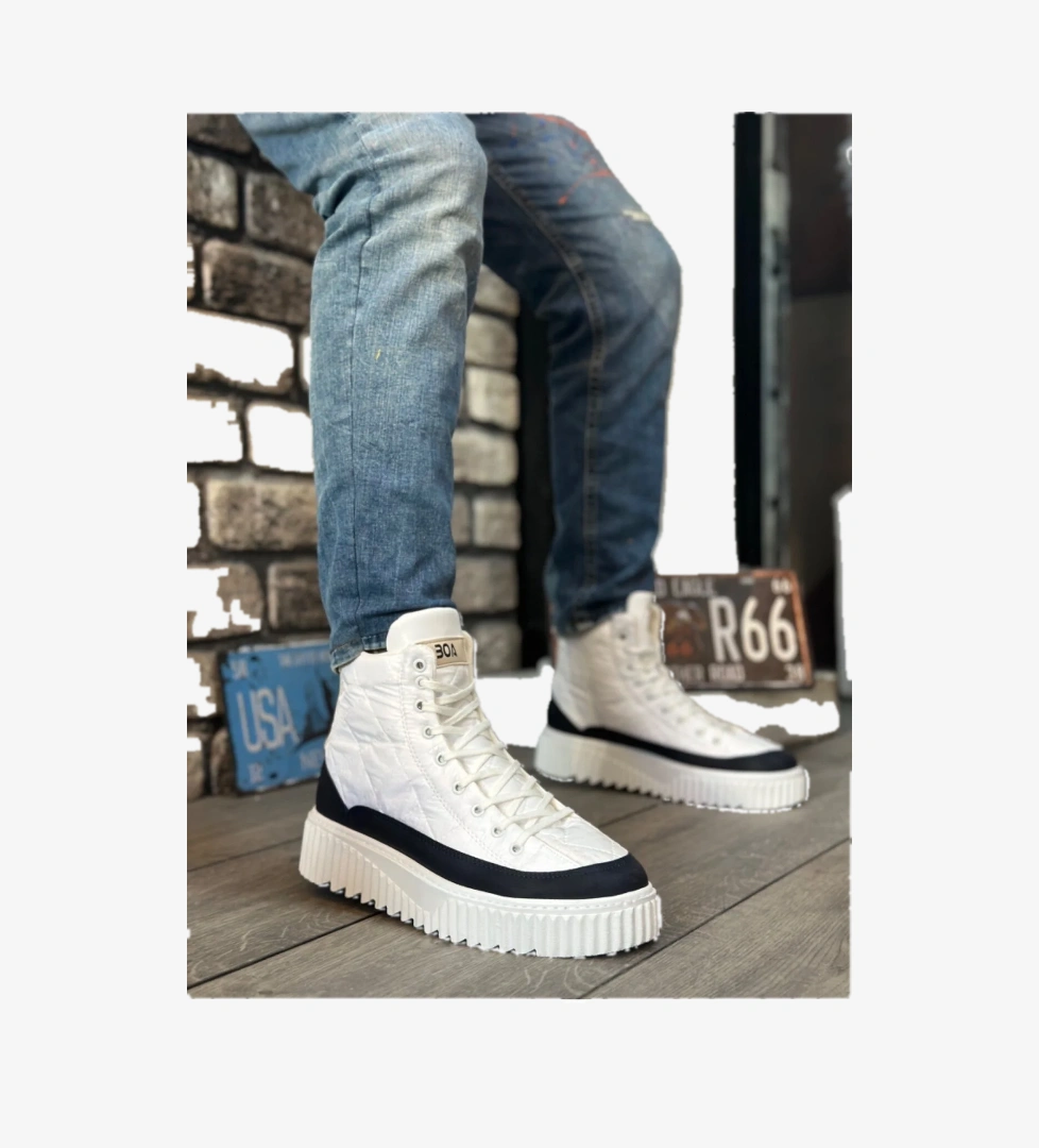 Pabucmarketi Bağcıklı Paraşüt Kumaş Lacivert Detaylı Erkek Spor Bot BEYAZ (BEYAZ TABAN) model görseli