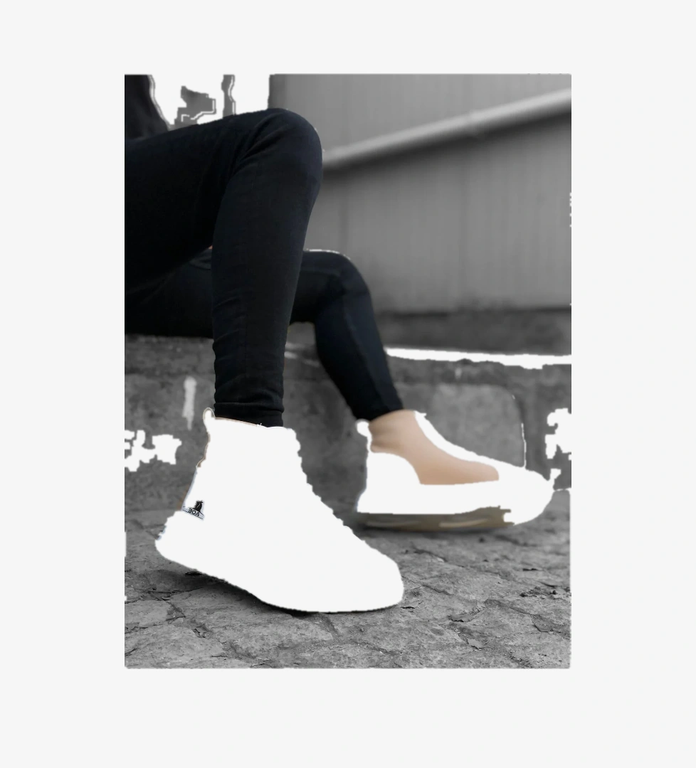 Pabucmarketi Bağcıklı Erkek Spor Bot BEYAZ KREM (BEYAZ TABAN) model görseli