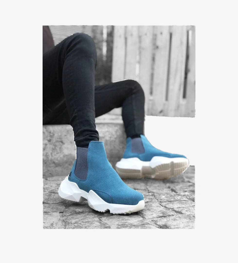 Lastikli Erkek Spor Bot MAVİ (BEYAZ TABAN) - Görsel 1