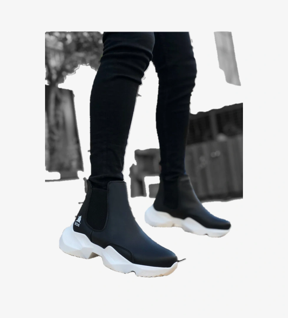 Lastikli Erkek Spor Bot SİYAH (BEYAZ TABAN) - Görsel 1