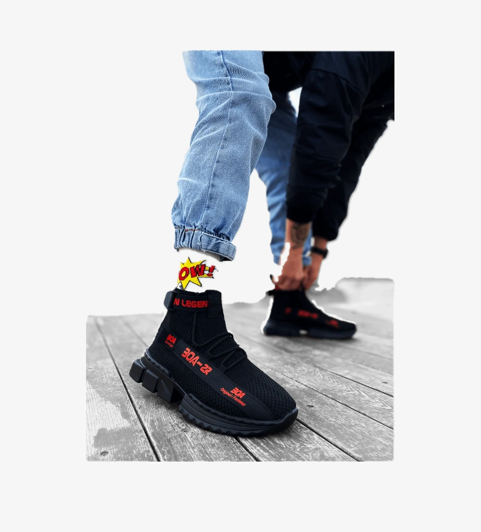 Pabucmarketi Tarz Spor Bot SİYAH KIRMIZI (SİYAH TABAN) model görseli