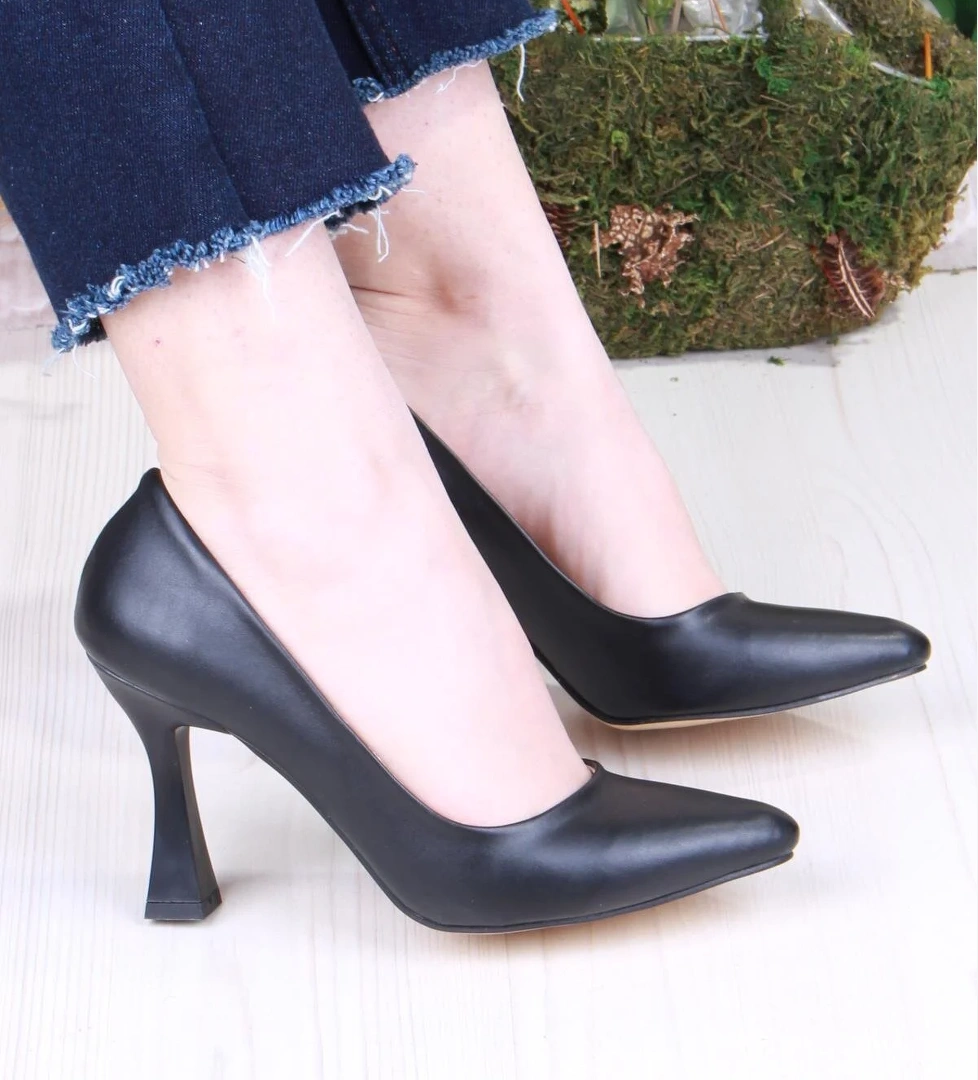 35707 Düz Sade Cilt Rahat Şık Stiletto Yüksek Topuklu Kadın Ayakkabı - Görsel 1
