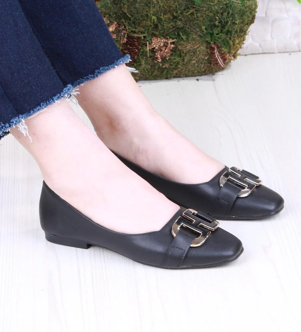 42305 Toka Detaylı Şık Rahat Kut Burun Kadın Babet - Görsel 1