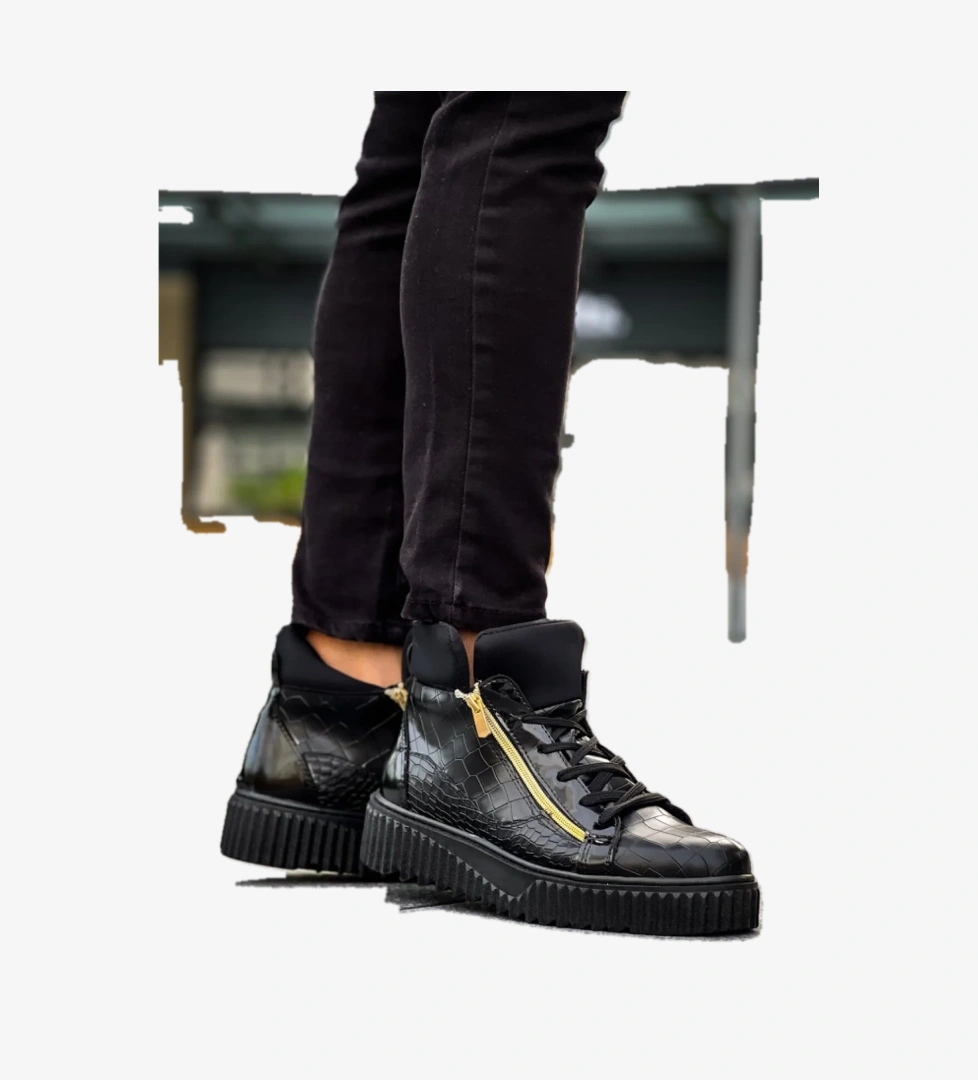 Bağcıklı Çift Fermuarlı Erkek Spor Bot SİYAH (SİYAH TABAN) - Görsel 1